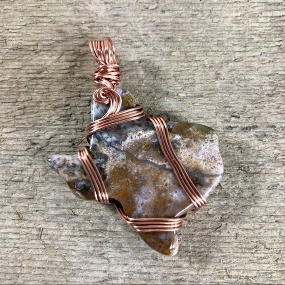 Natural Jasper Wire Wrapped Texas Necklace Pendant - Picture 1 of 4